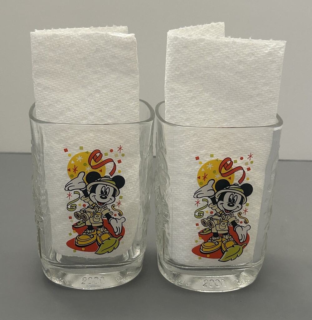 Animal Kingdom 2000 Walt Disney World Square Glass McDonald's Set of 2